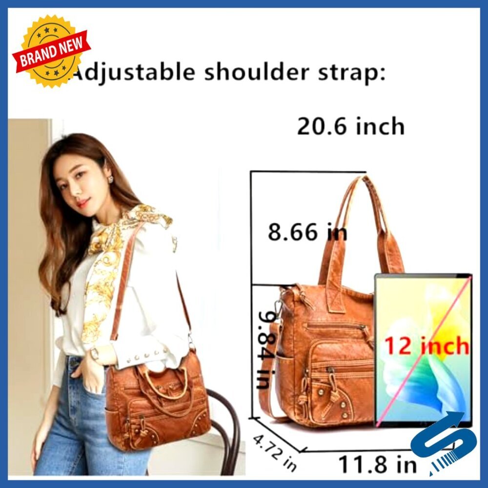 Medium Vegan Leather Hobo Satchel Purse with Adjustable Strap, Multi-Pocket - Picture 4 of 7